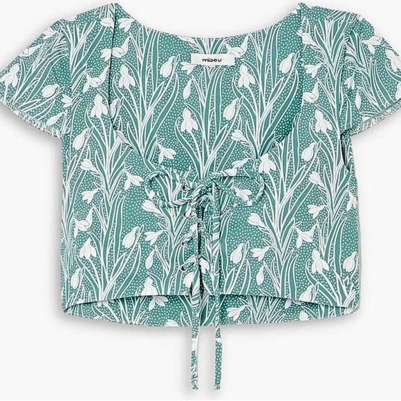 NWT Miaou Arielle Lace Up front Cropped Top in teal / white brand new crop - Picture 11 of 15